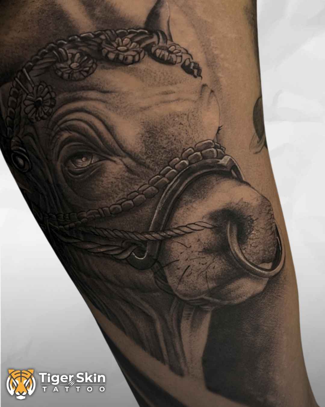 Nandi devotional realism tattoo in Thane by Swarain Pawar